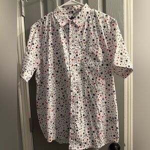 Bloc Lacque Men’s short sleeve button down collared pocket patriotic shirt LARGE